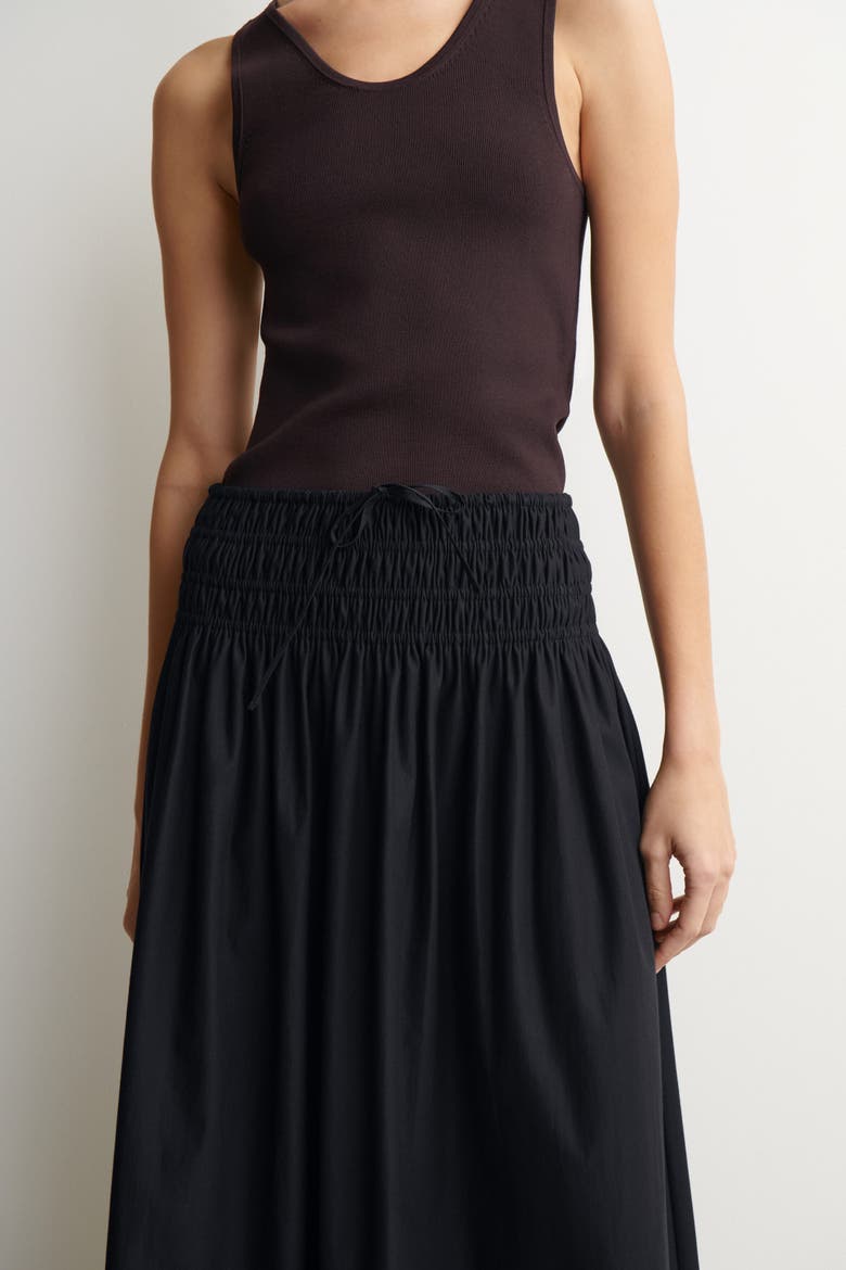 Ruched-waist Midi Skirt, Alternate, color, BLACK