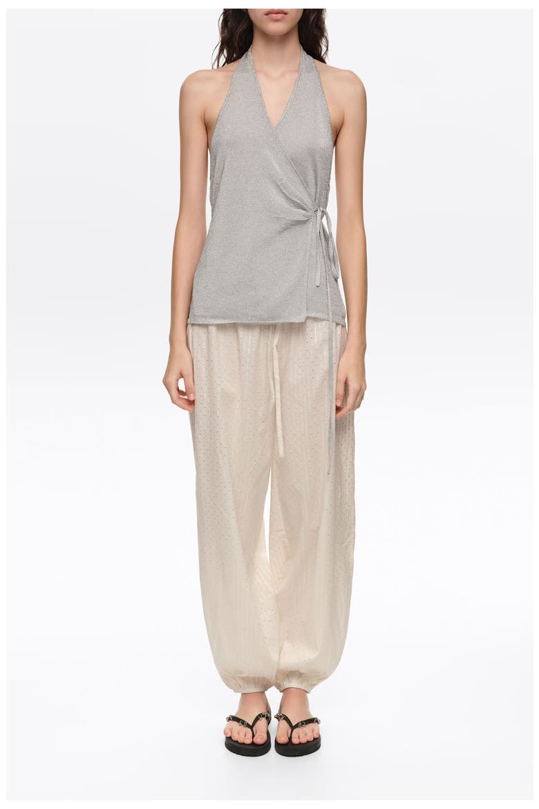 Metallic wrap knit top, Alternate, color, SILVER