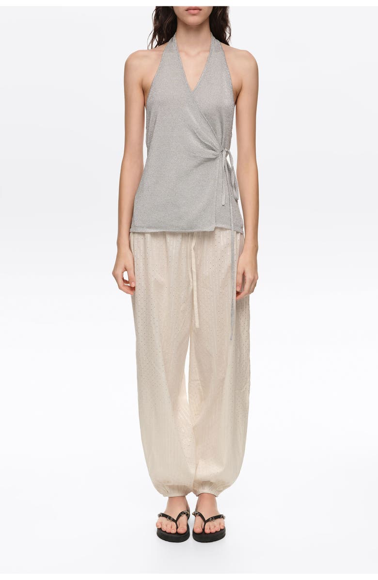 Bimba y Lola Metallic wrap knit top, Alternate, color, Silver