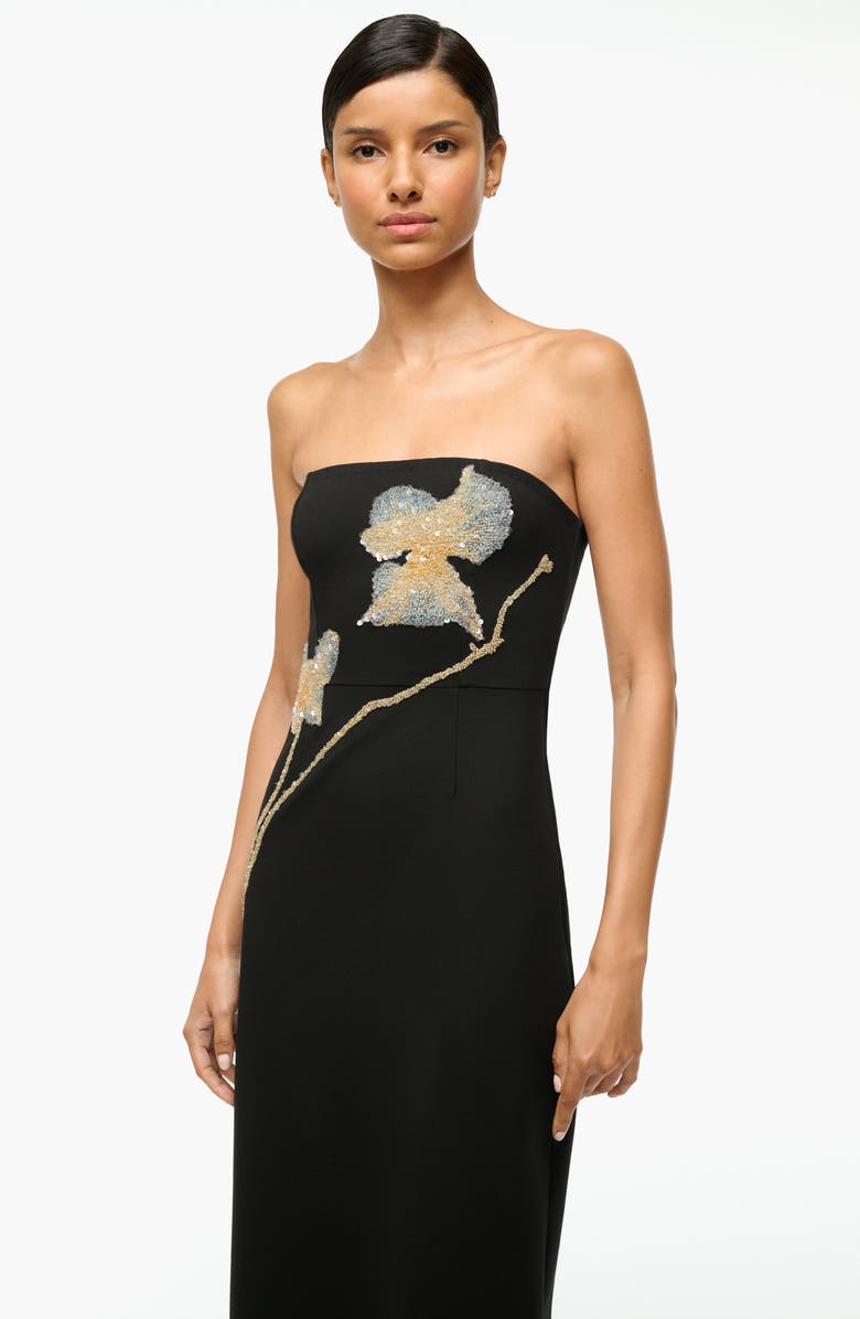 STAUD Brooke Floral Beaded Strapless Cocktail Dress, Alternate, color,