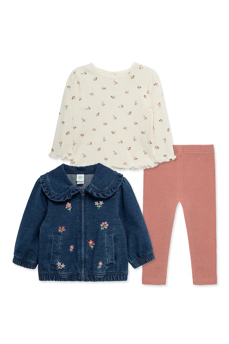Kids' Floral Jacket, Top & Leggings 3-Piece Set, Main, color, DENIM