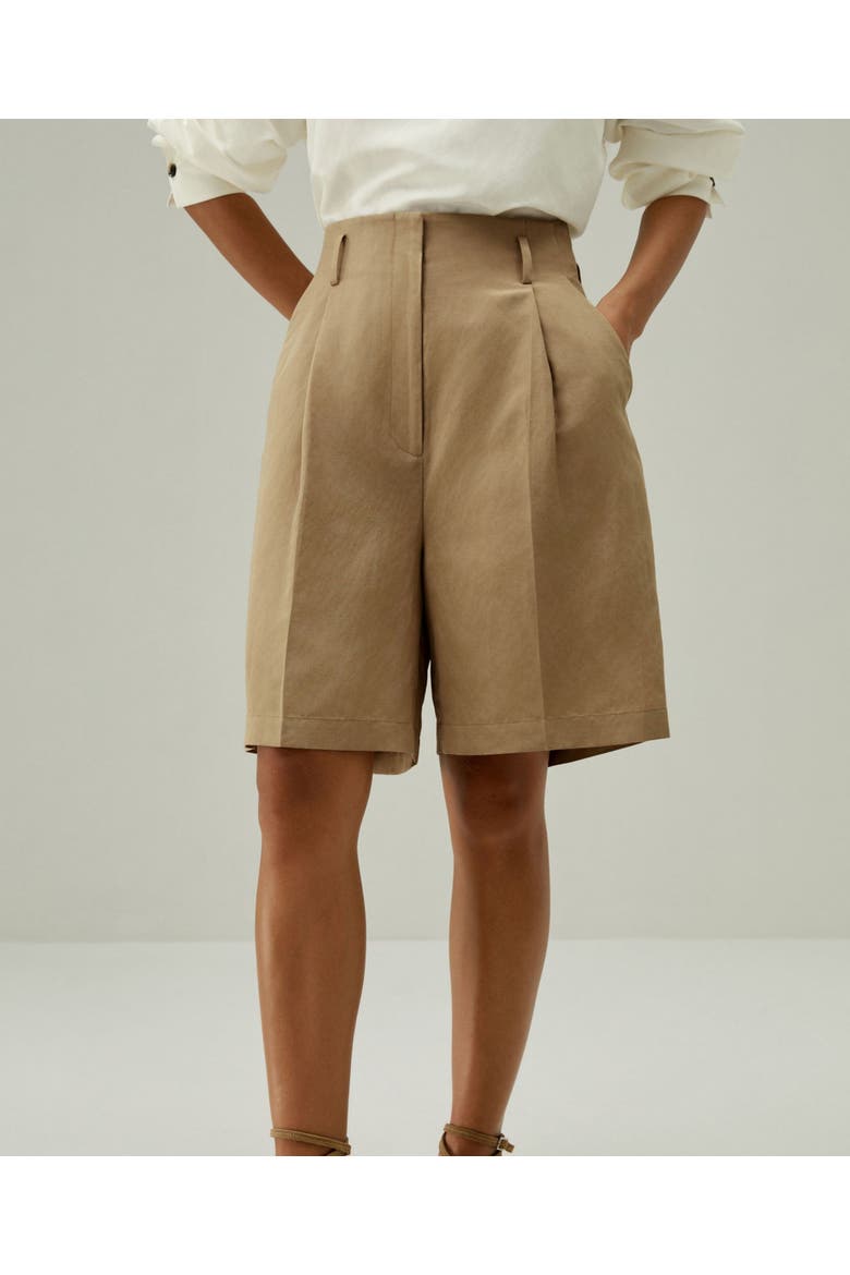 Women's Chic Silk-Linen Blend Bermuda Shorts, Alternate, color, Oak