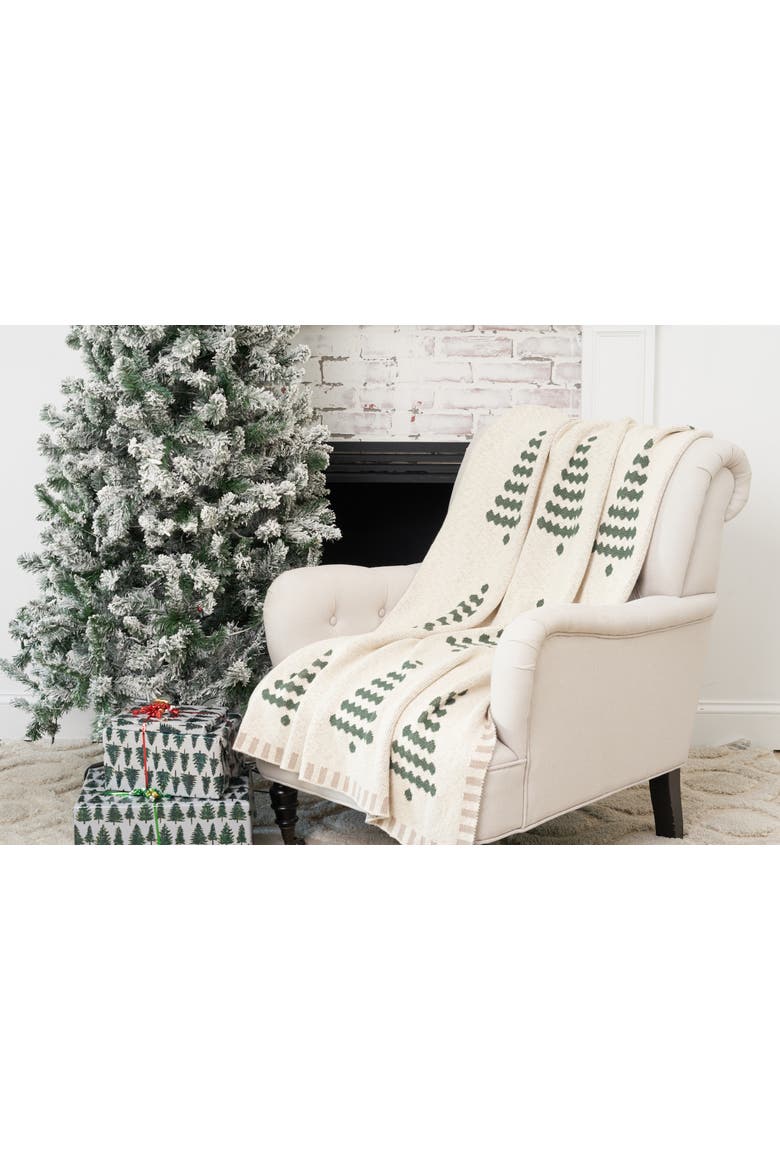 Evergreen Striped Tree Christmas Knitted Throw Blanket, Alternate, color, Green