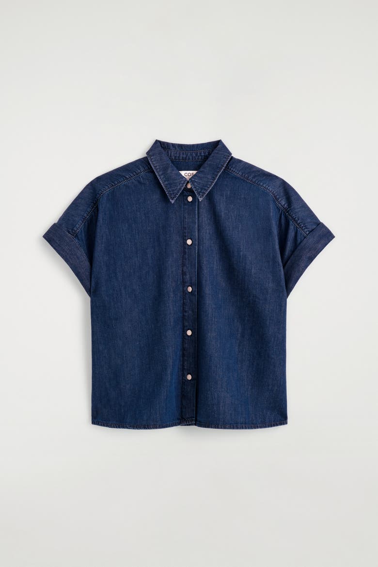 Short-sleeved Denim Shirt, Alternate, color, DARK BLUE
