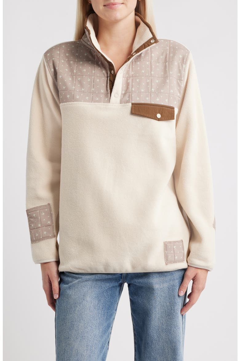 Cinnamon Petals Fleece Quarter Snap Pullover, Main, color, LIGHT KHAKI