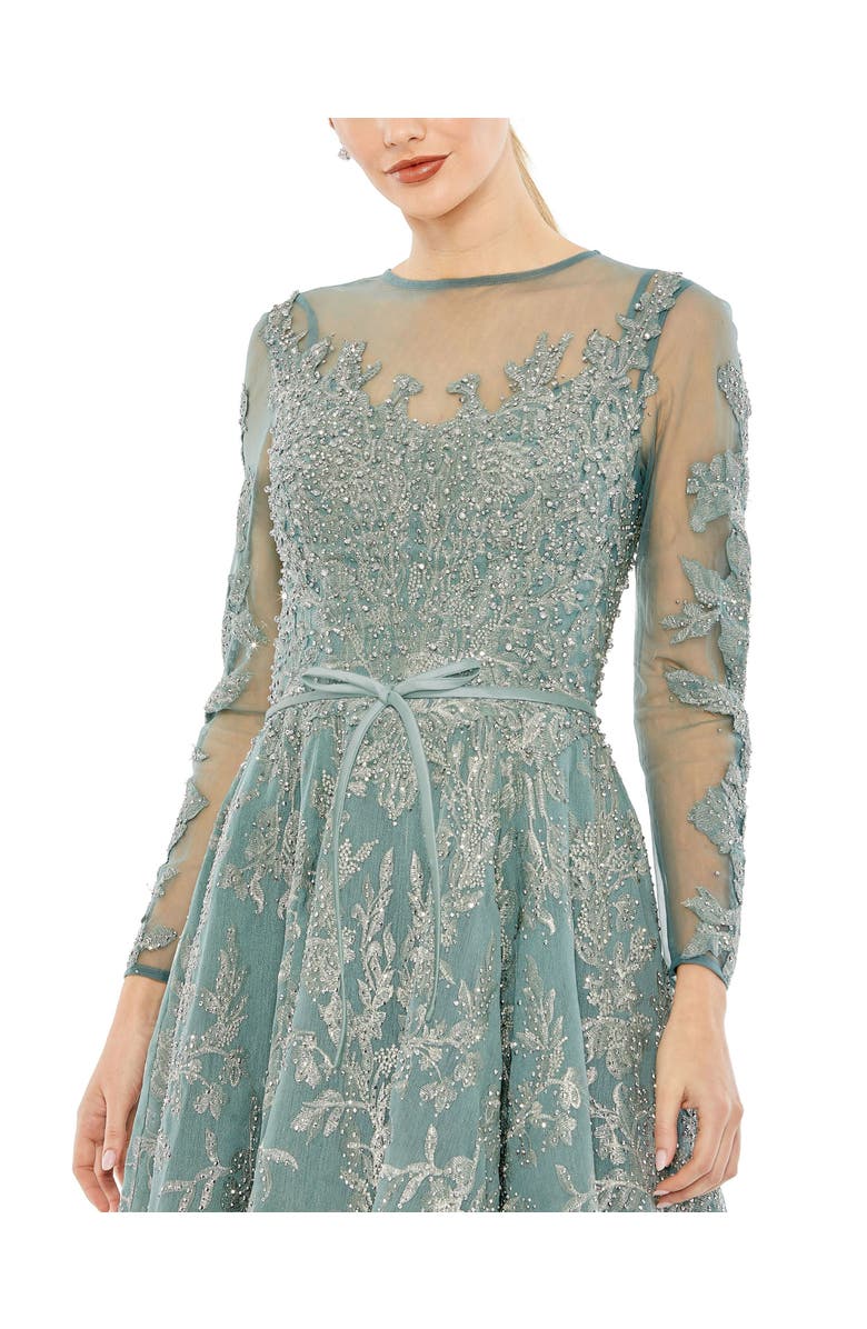 Mac Duggal Women’s A-Line Illusion Dress with Embellished Belt, Alternate, color, Jade