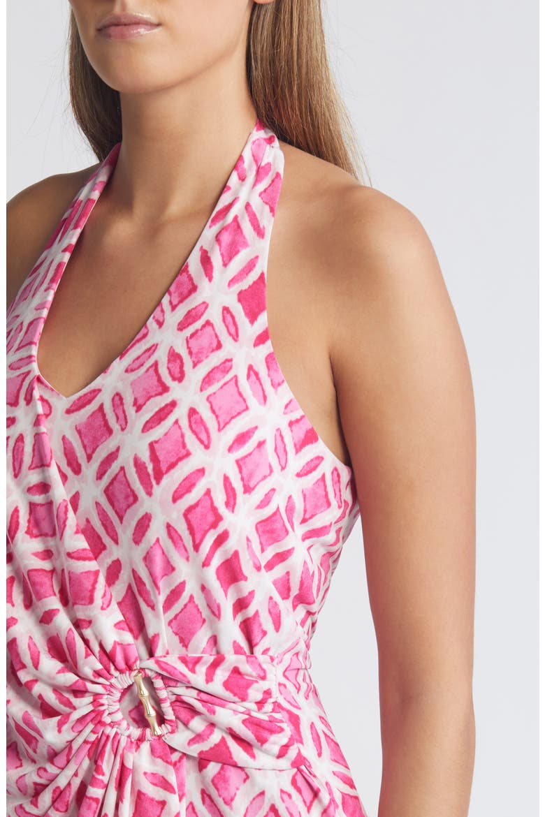 Clara Faux Wrap Halter Dress, Alternate, color, GLOWING AZALEA