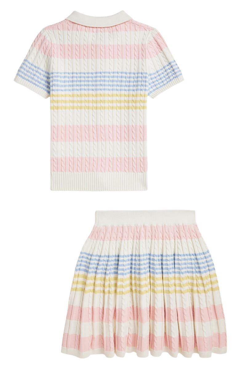 Polo Ralph Lauren Kids' Stripe Cable Cotton Polo Sweater & Pleated Skirt Set, Alternate, color, 