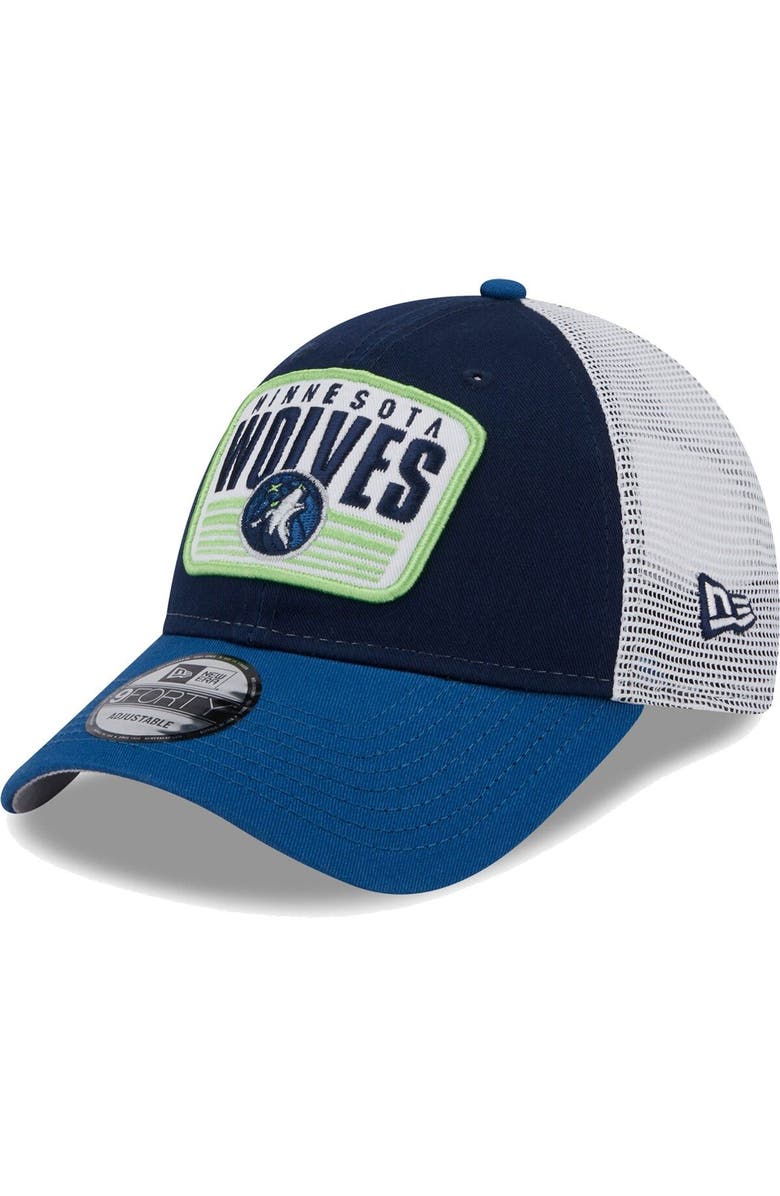 New Era Men's New Era Navy/Blue Minnesota Timberwolves Two-Tone Patch 9FORTY Trucker Snapback Hat, Main, color, 