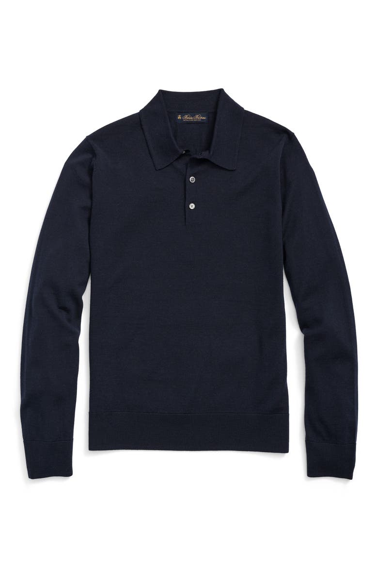 Long Sleeve Merino Wool Polo, Main, color, NAVY