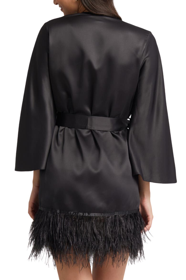 Swan Charmeuse & Ostrich Feather Wrap, Alternate, color, BLACK