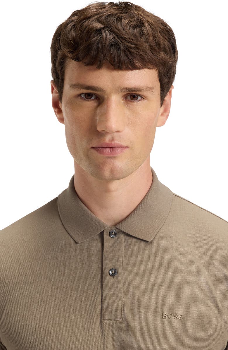 BOSS Pallas Cotton Piqué Polo, Alternate, color, Open Brown