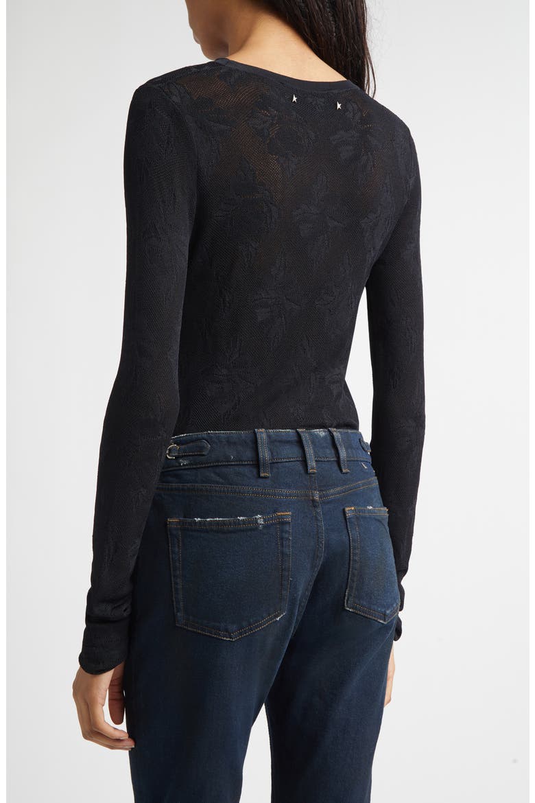 Floral Jacquard Crewneck Sweater, Alternate, color, BLACK