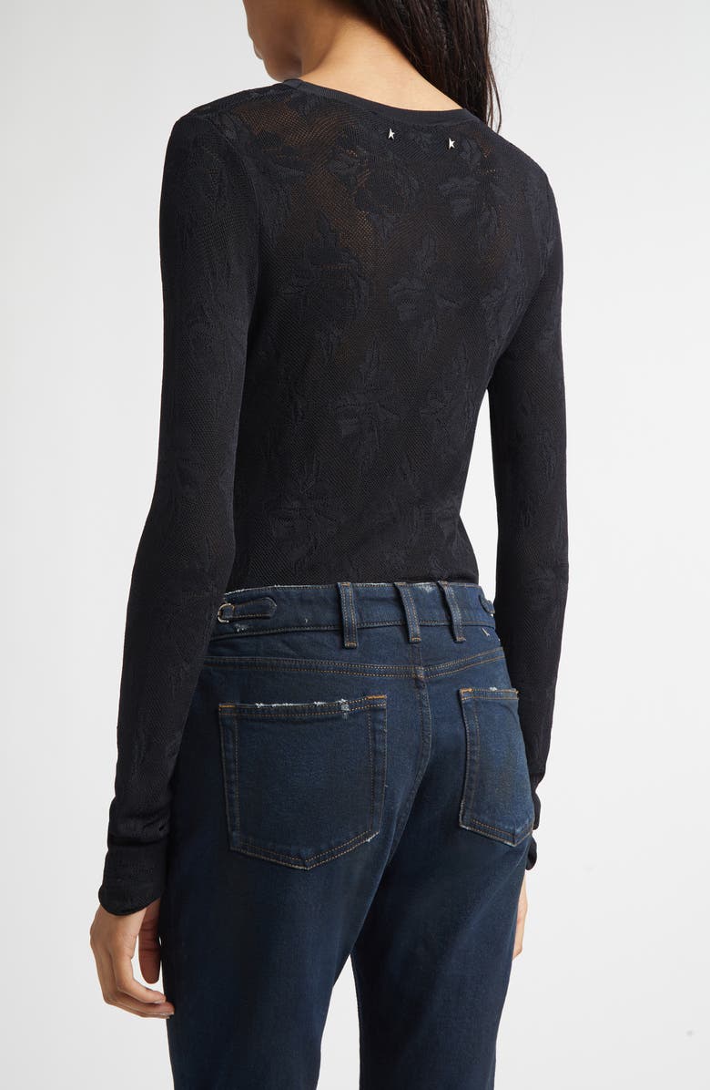 Golden Goose Floral Jacquard Crewneck Sweater, Alternate, color, Black