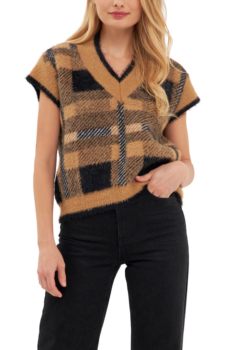 English Factory Plaid Short Sleeve Sweater, Alternate, color, 