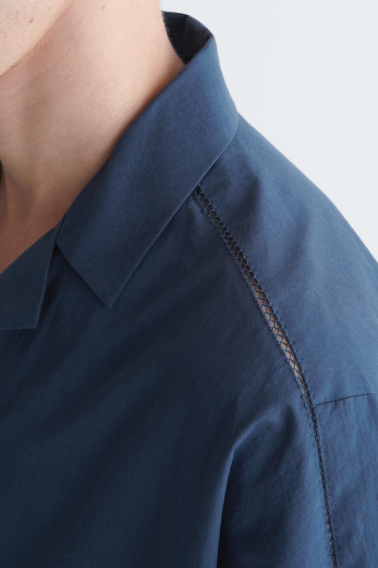 Embroidered Camp-collar Pima Cotton Shirt, Alternate, color, NAVY