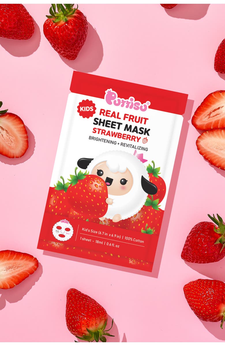 Puttisu Real Fruit Facial Mask Sheet for Kids, Alternate, color, Strawberry - 30 Sheets