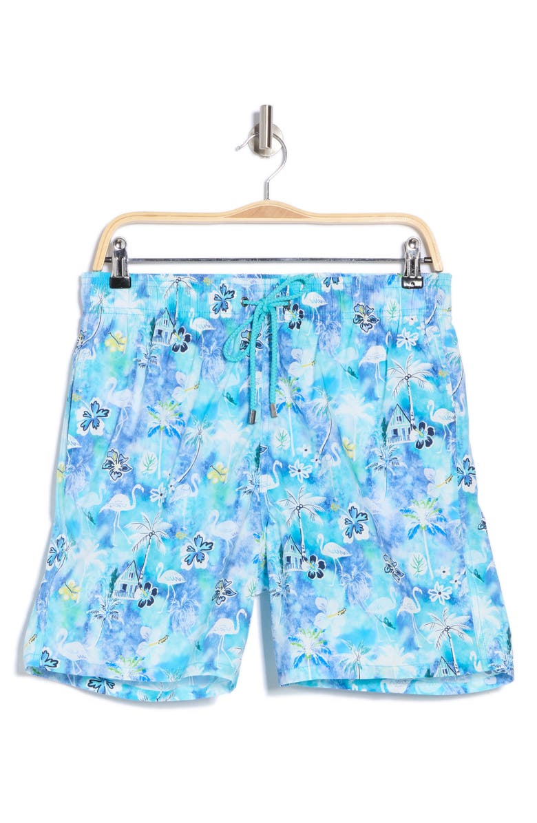 Bugatchi Tropical Print Swim Shorts, Alternate, color, 