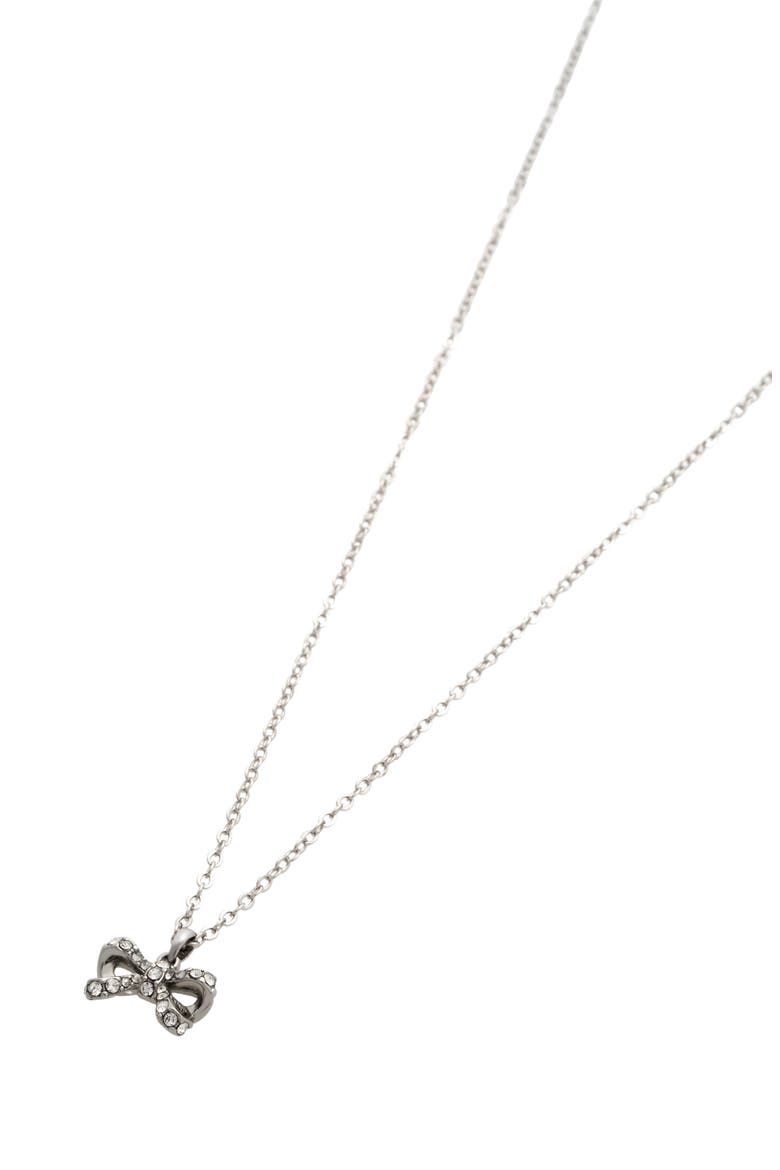 Crestra Crystal Petite Bow Pendant Necklace, Alternate, color, SILVER TONE