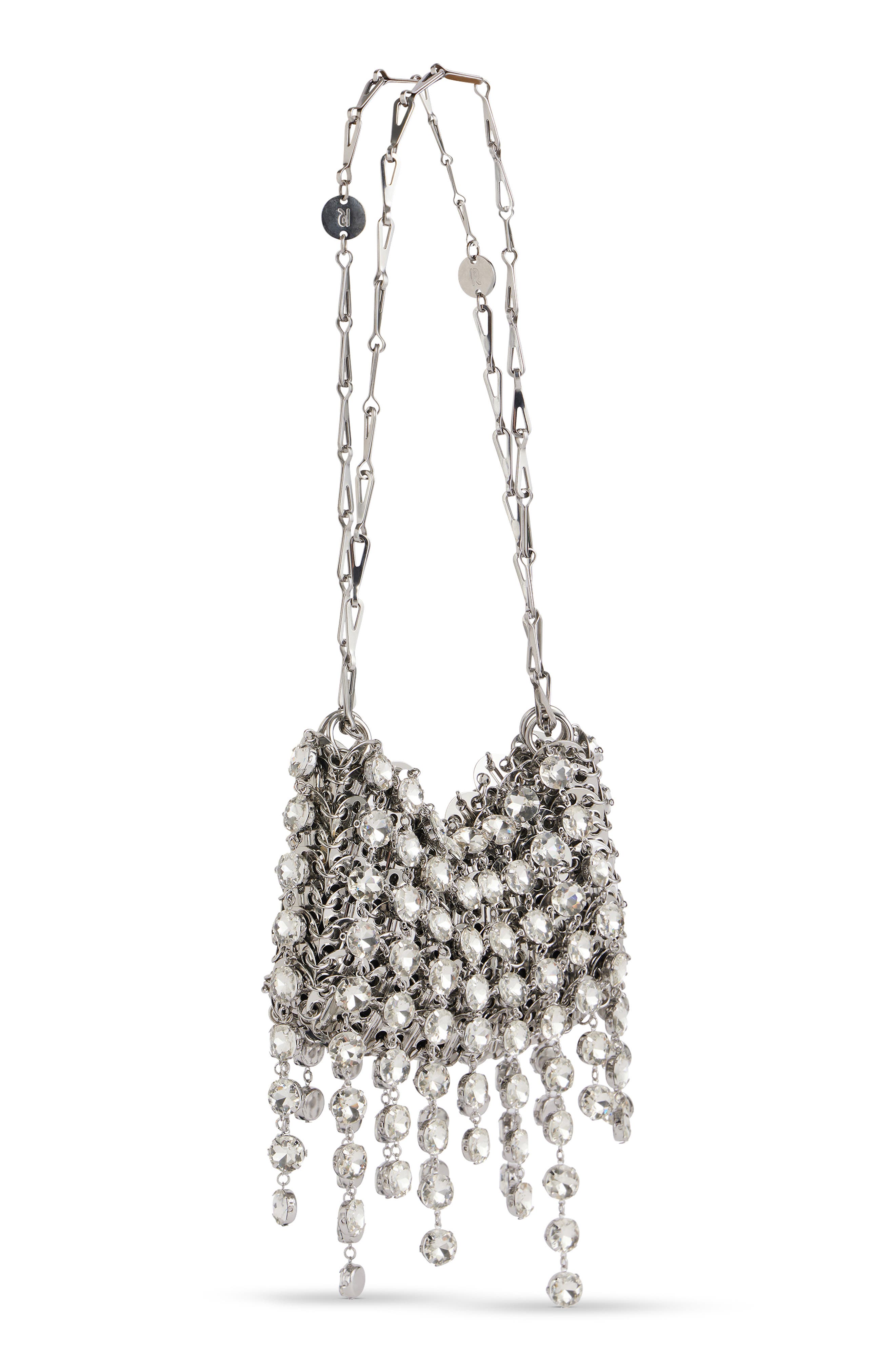 Rabanne Small 1969 Crystal Embellished Shoulder Bag, Main, color, Silver