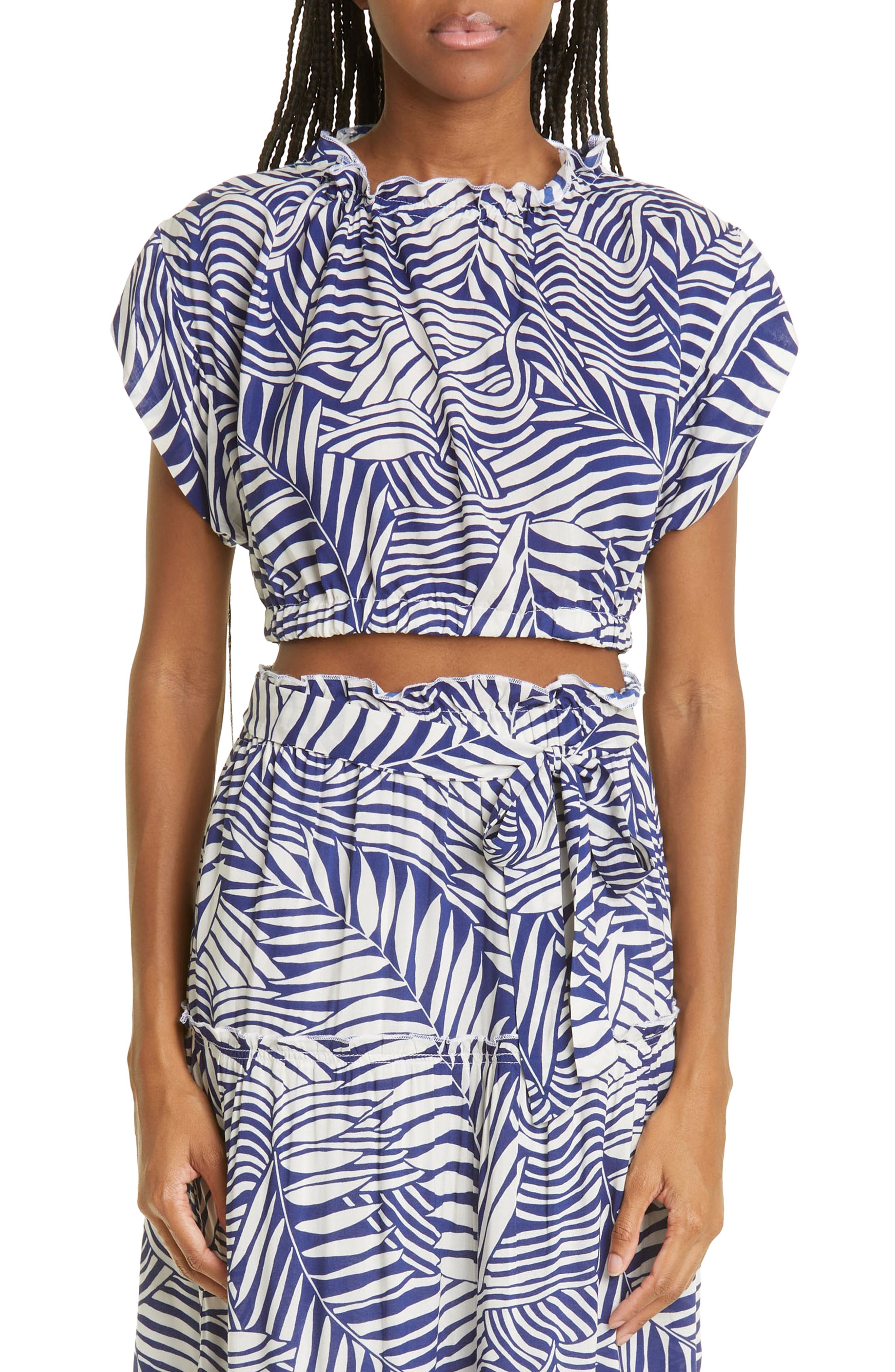 lemlem Palm Leaf Ruched Cover-Up Crop Top