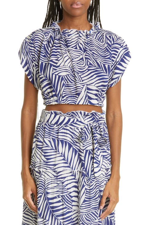 Palm Leaf Ruched Cover-Up Crop Top