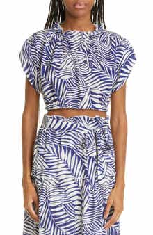 lemlem Palm Leaf Ruched Cover-Up Crop Top