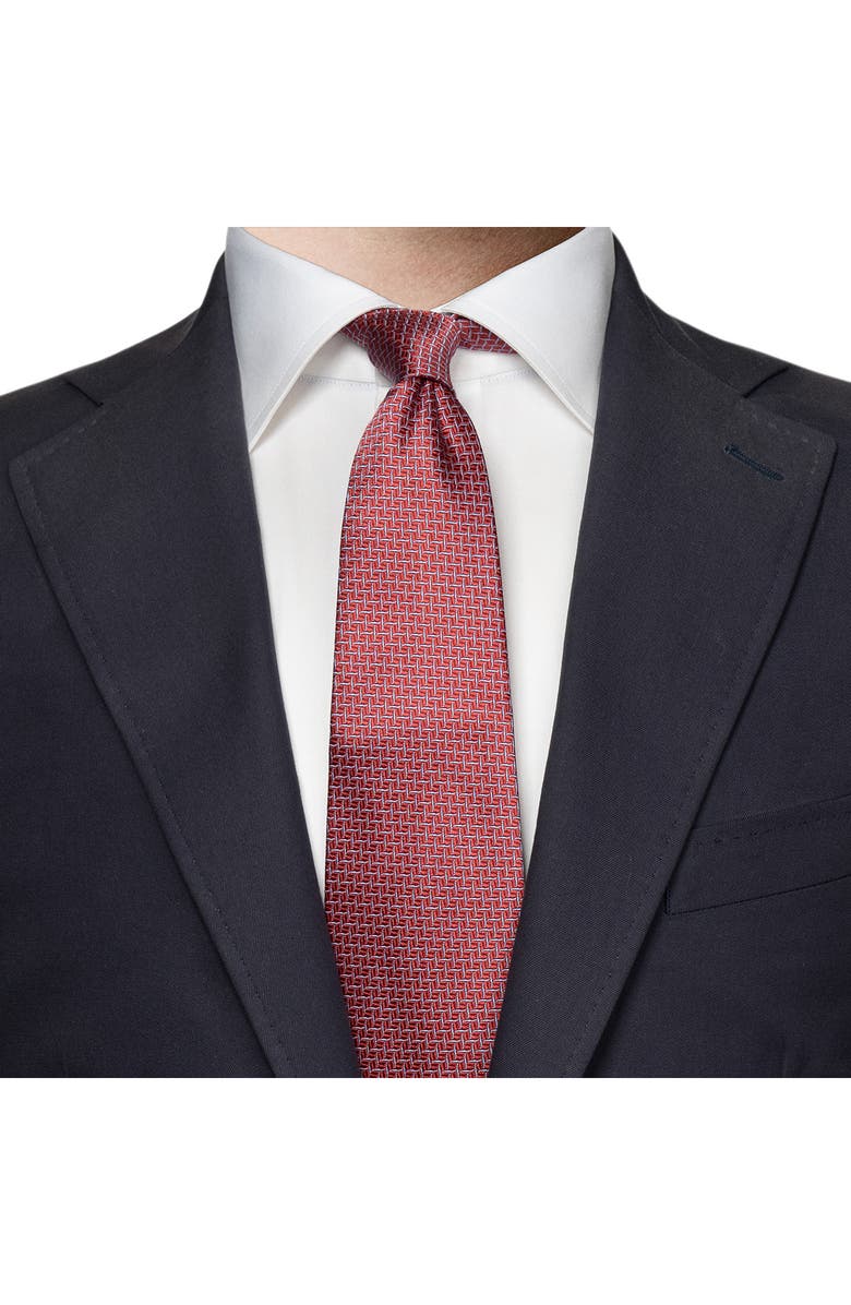 Eton Chevron Neat Silk Tie, Alternate, color, Medium Red