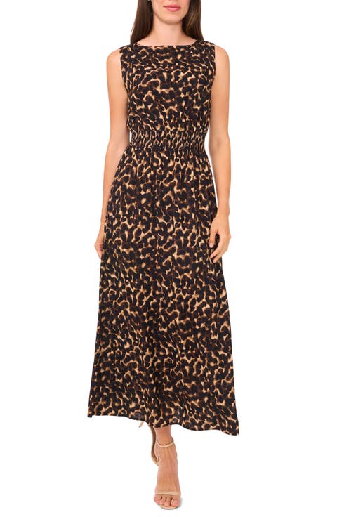 Leopard Smocked Waist Maxi Dress