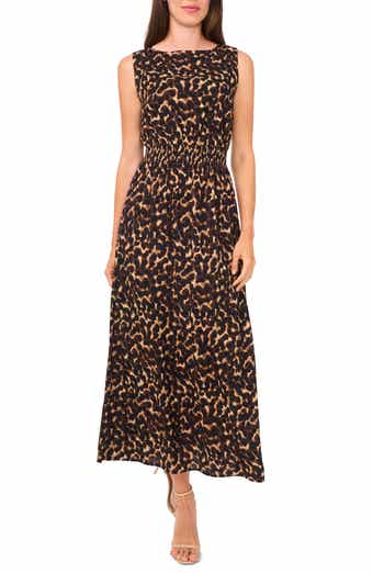 Halogen® Leopard Smocked Waist Maxi Dress