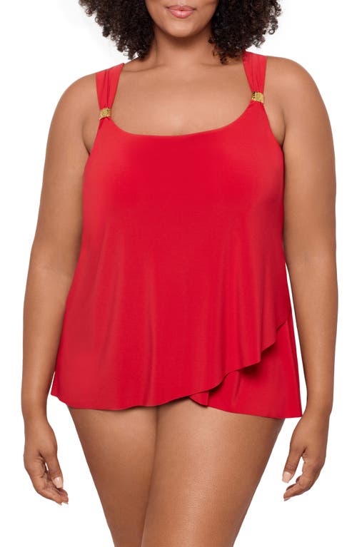 Miraclesuit Plus Size Razzle Dazzle Asymmetrical-drape Tankini Top In Cayenne Red