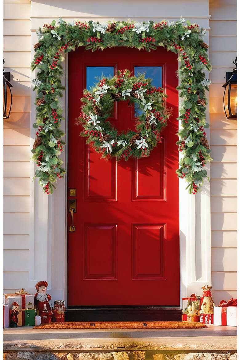 Set of 2 Artificial Christmas Eucalyptus Garland, Alternate, color, Green