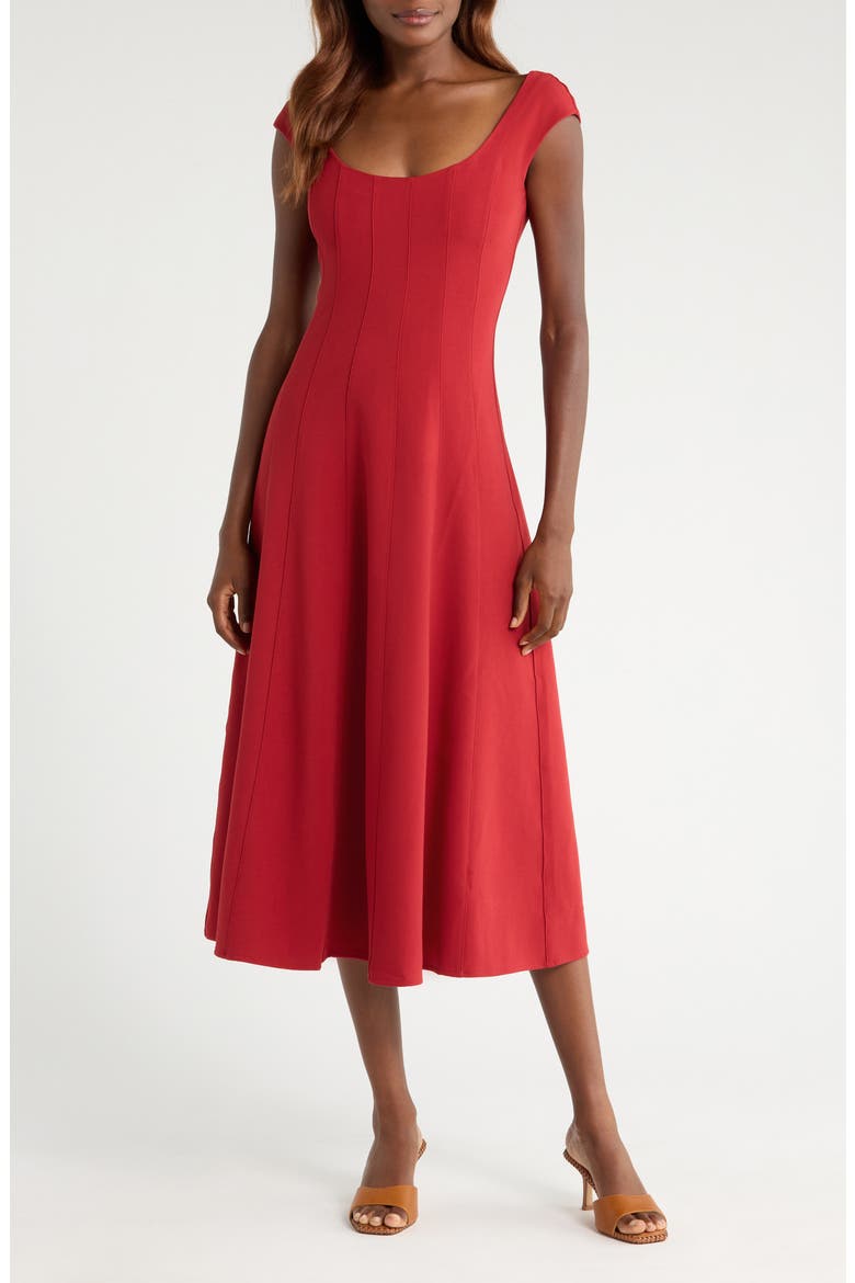 Cap Sleeve Midi Dress, Main, color, ROUGE