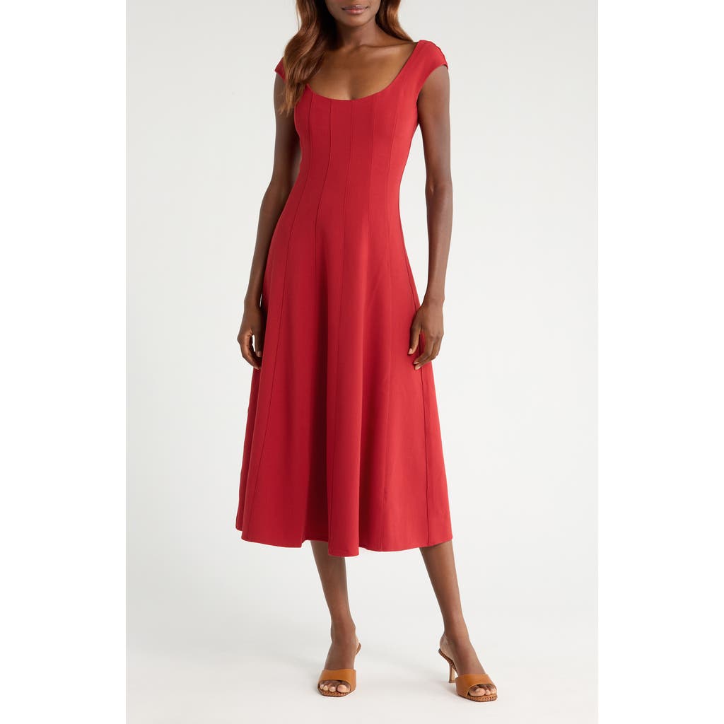 Staud Cap Sleeve Midi Dress In Red