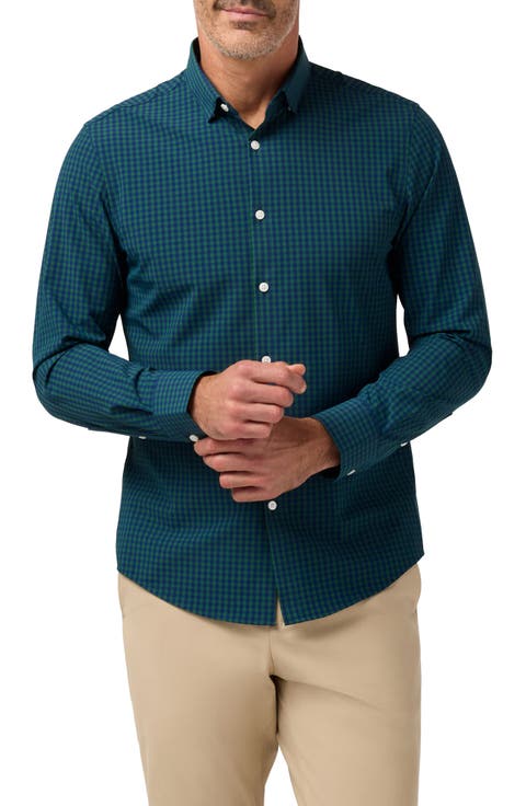 Leeward Trim Fit No Tuck Gingham Performance Button-Up Shirt