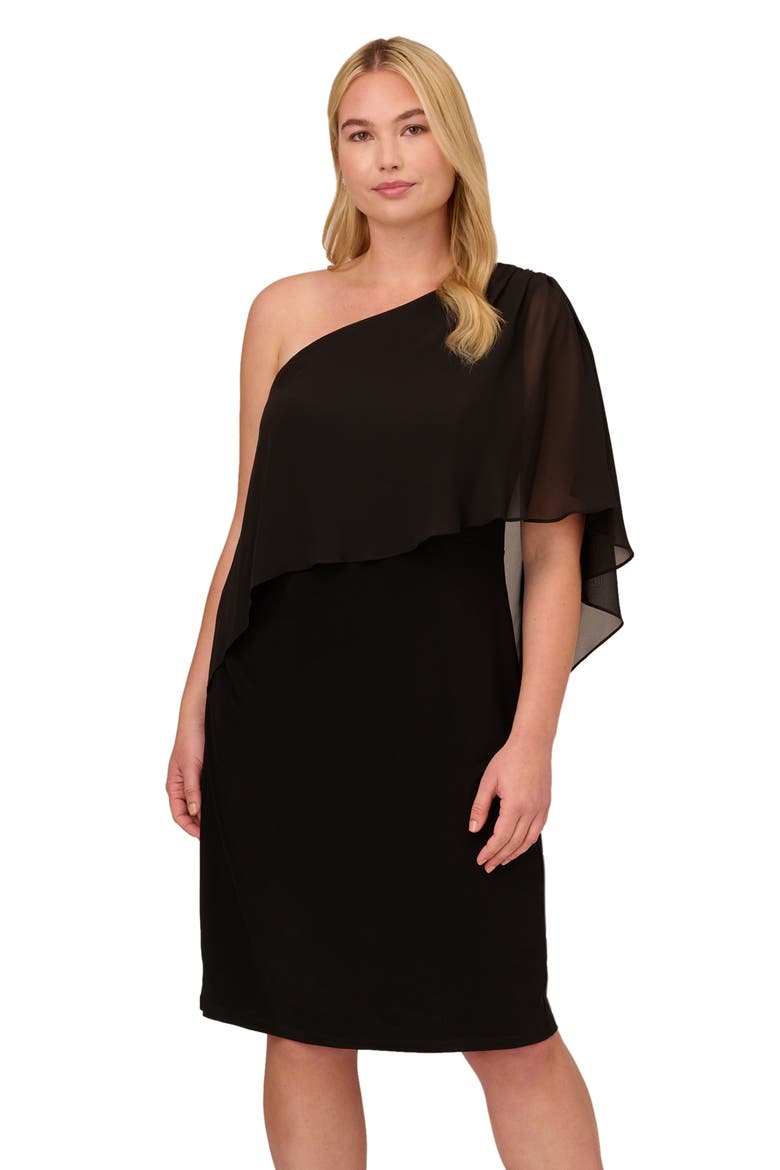 Chiffon & Jersey One-Shoulder Cocktail Dress, Alternate, color, BLACK