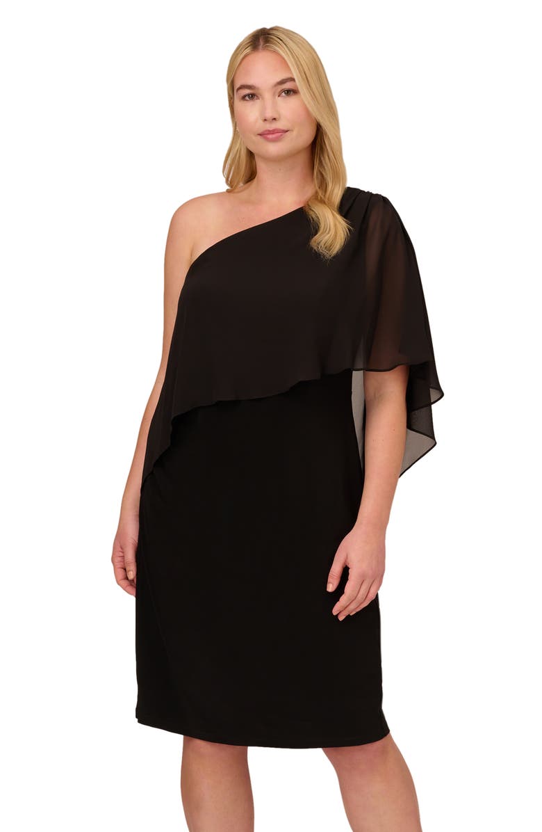 Adrianna Papell Chiffon & Jersey One-Shoulder Cocktail Dress, Alternate, color, 