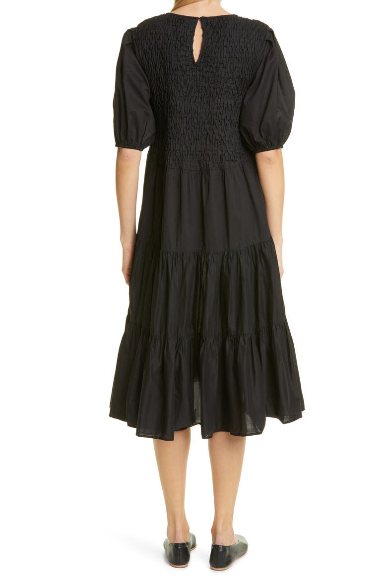 Vallarta Smocked Cotton Tiered Dress, Alternate, color, BLACK