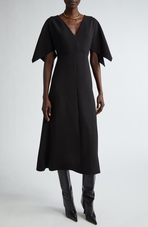 Flutter Sleeve Stretch Cady Midi Dress