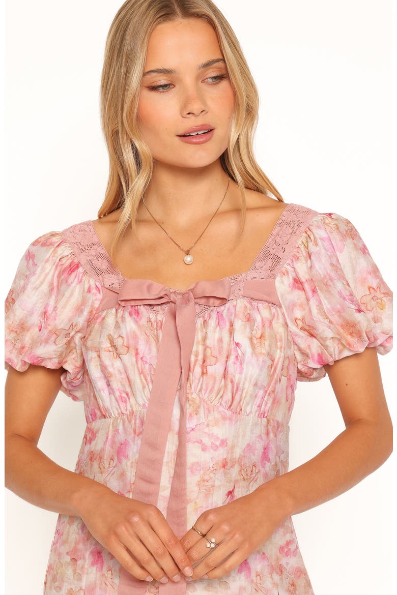 Therese Floral Puff Sleeve Midi Dress, Alternate, color, PINK FLORAL