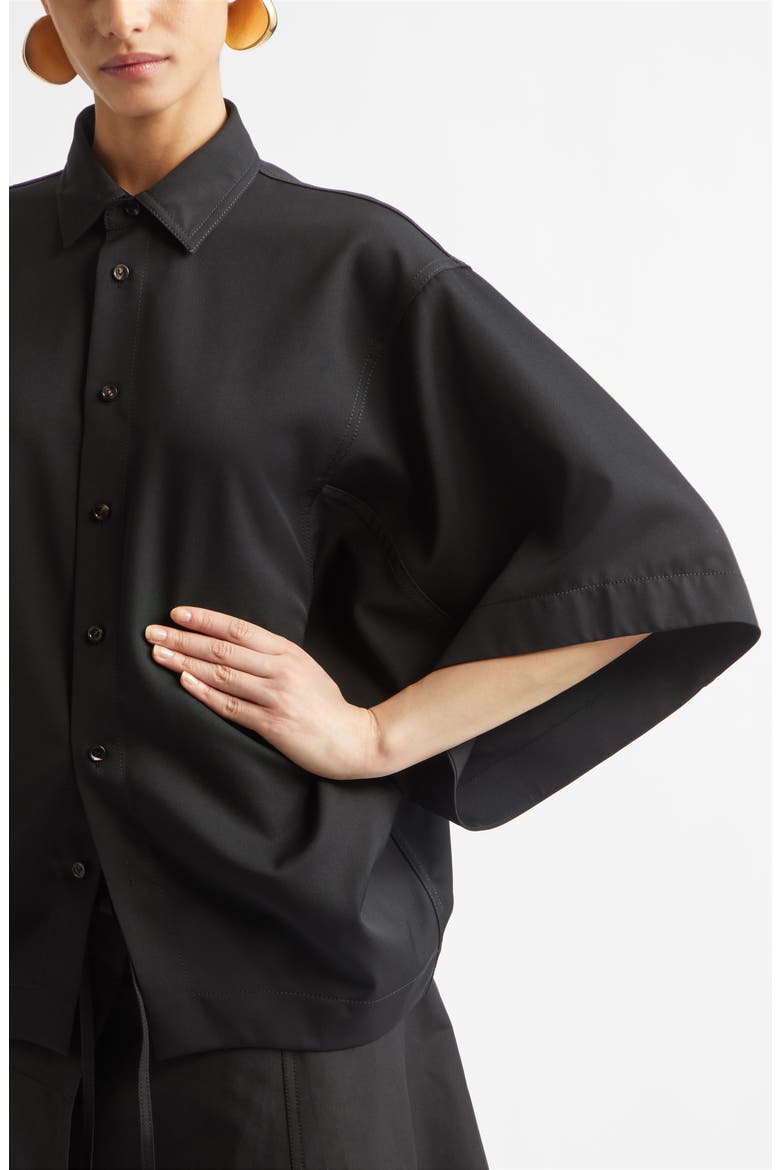 Wool Twill Button-Up Shirt, Alternate, color, 1010 DOUBLE BLACK