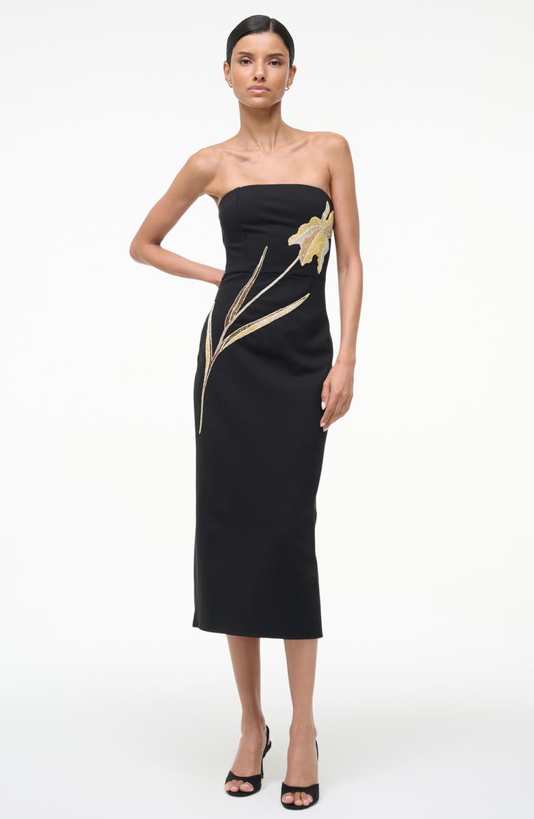 STAUD Brooke Beaded Placed Floral Strapless Column Dress, Alternate, color, Night Iris