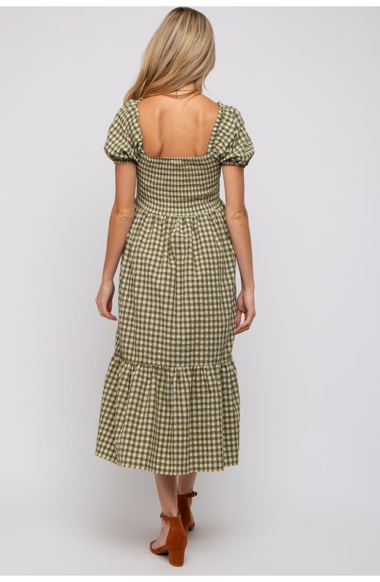PinkBlush Gingham Smocked Midi Dress, Alternate, color, Olive Green