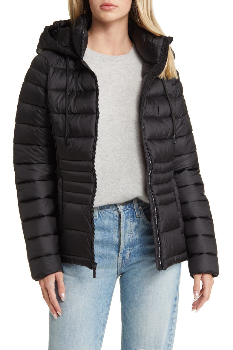 Lightweight Hooded Puffer Jacket, Alternate, color, BLACK