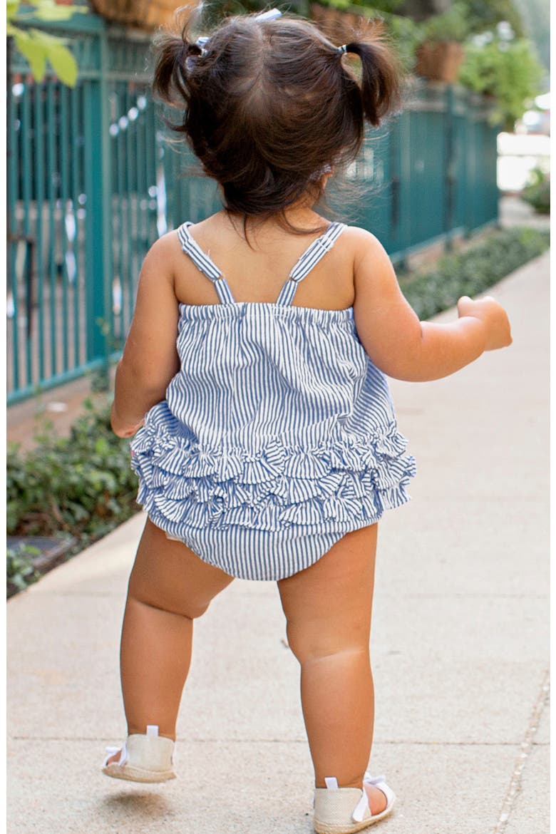 Seersucker Bubble Romper & Head Wrap Set, Alternate, color, BLUE