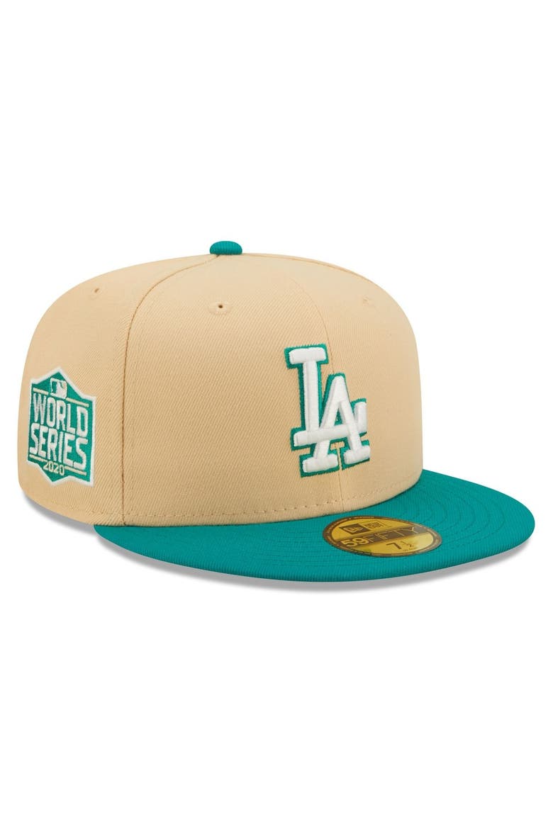 Men's New Era Natural/Teal Los Angeles Dodgers Mango Forest 59FIFTY fitted hat, Main, color, Natural