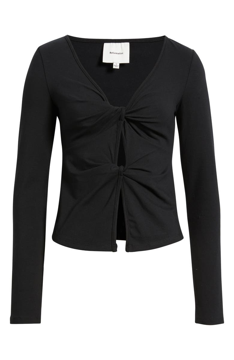 Reformation Silas Twist Detail Stretch Cotton Knit Top, Alternate, color, Black