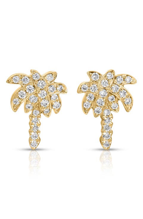 18k Gold Diamond Palm Tree Stud Earrings