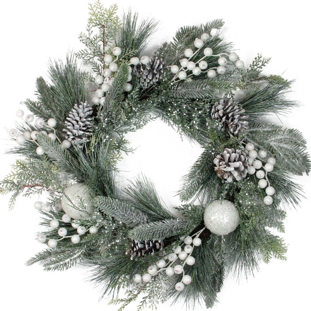 Northlight Frosted Mixed Pine And Pine Cone Artificial Christmas Wreath, 24-inch, Unlit In Green