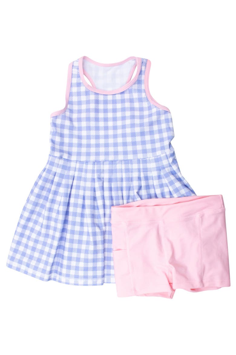 Girls UPF50+ Active Dress & Bike Short Set, Main, color, Periwinkle Blue Gingham